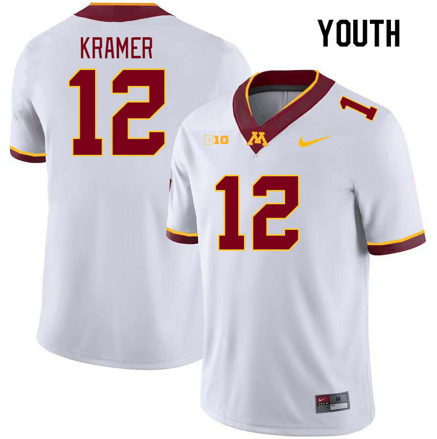 Youth #12 Cole Kramer Minnesota Golden Gophers College Football Jerseys Stitched-White